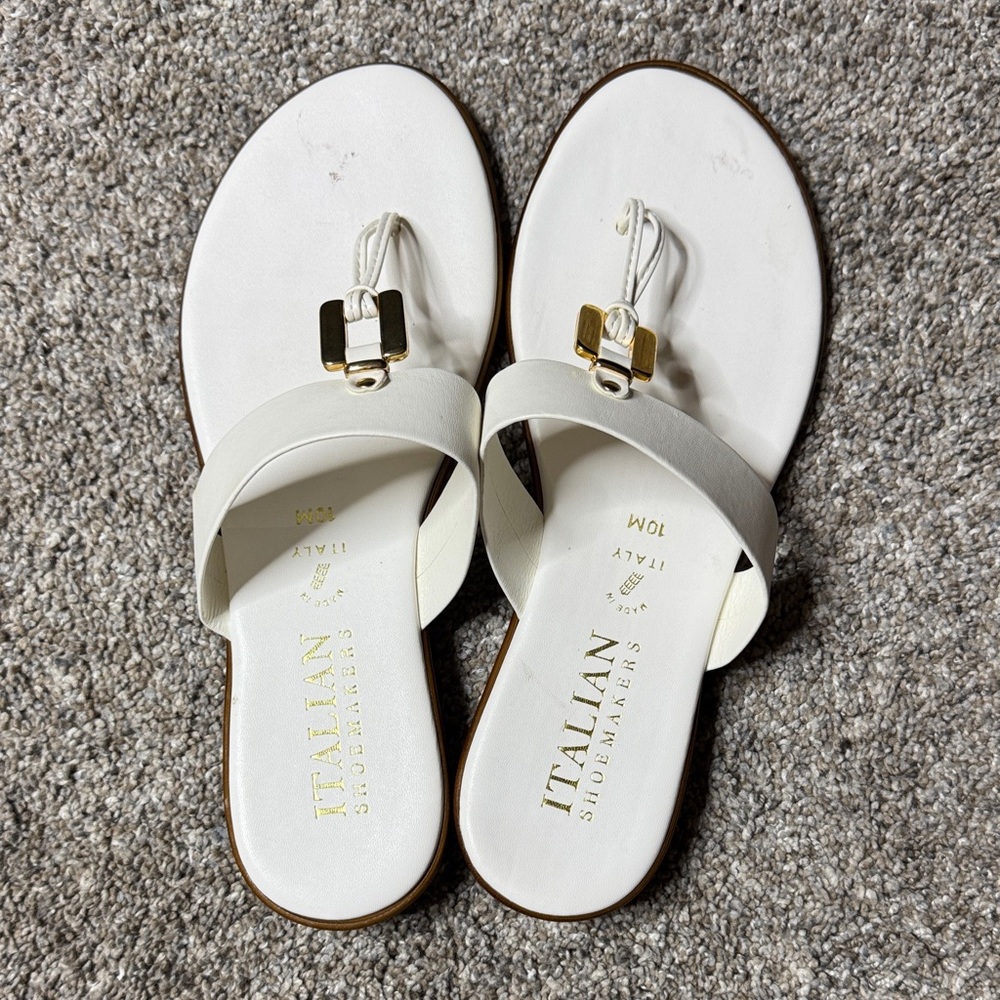 Italian Shoemakers White Sandals with Gold Accent